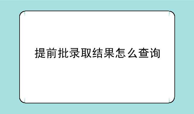 提前批录取结果怎么查询